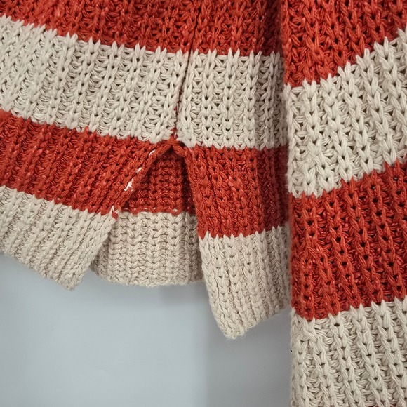 ee:some Los Angeles Striped Henley Sweater Rust Red Cream Bell Sleeve Small - Picture 6 of 10